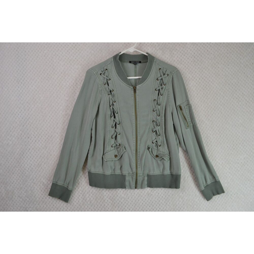 Dear John Women's Large Sage Green Eco Soft Lightweight Full Zip Bomber Jacket